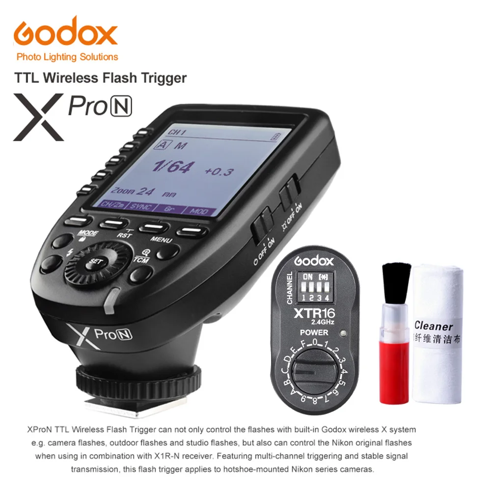 

Godox XPro-N 2.4G Camera Flash Trigger Transmitter XTR-16 Studio Strobe Head Monolight Receiver for Nikon D810 D7500 D90 D5300