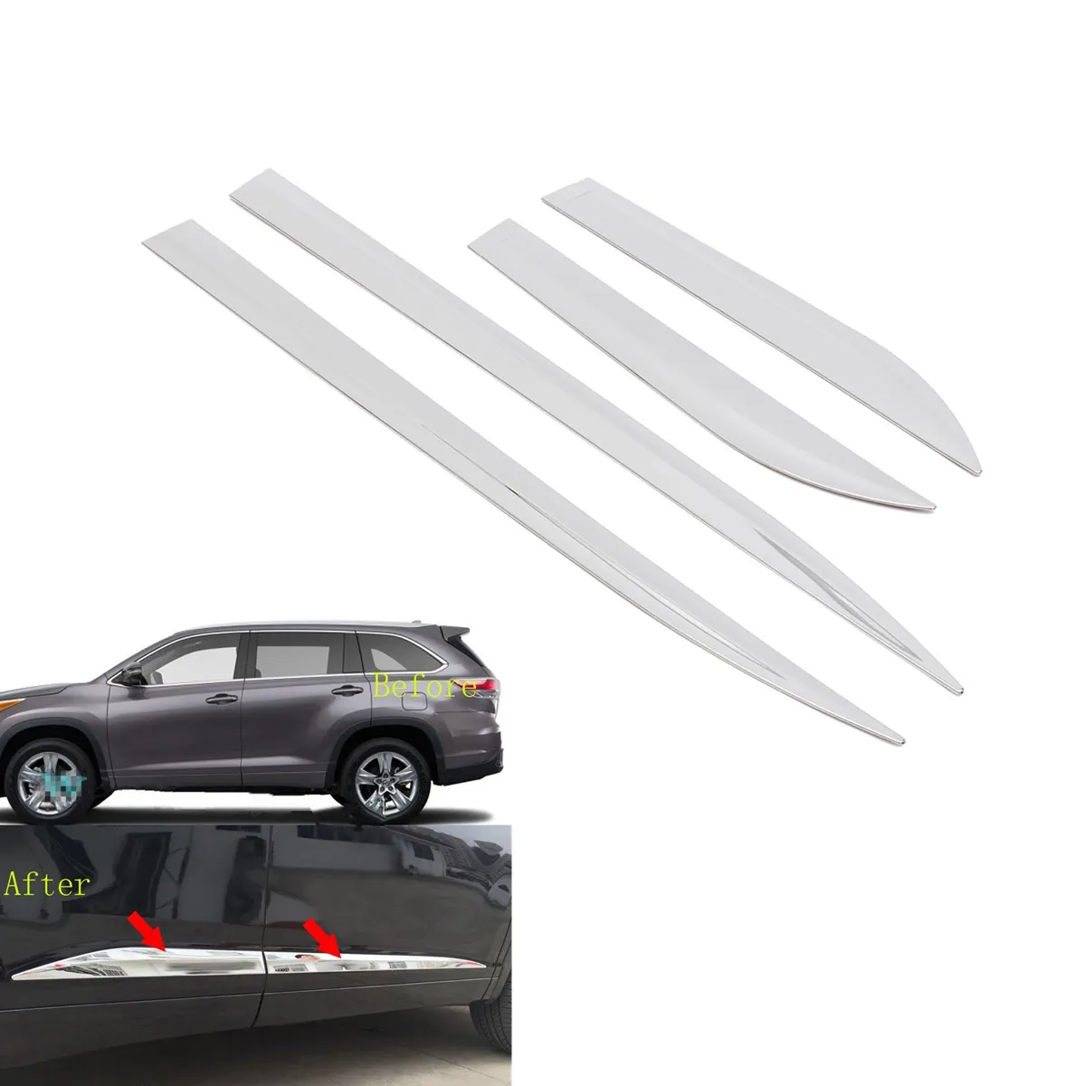 

Set of Chrome Car Body Side Door Molding Garnish Cover Trim For Toyota Highlander 2014 2015 2016 2017