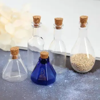 

50pcs/lot octagonal/bowling/wine shape Glass Bottles jar Empty Sample with Cork Stoppers Glass Perfume Vial Jar Craft Decoration