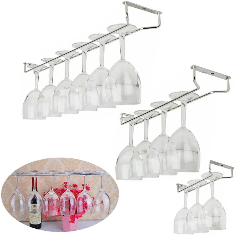 

2019 New Hot sales Home and bar tools Wine Glass Rack Hanging Large Chrome Stemware Holder Under Cabinet Kitchen wholesale