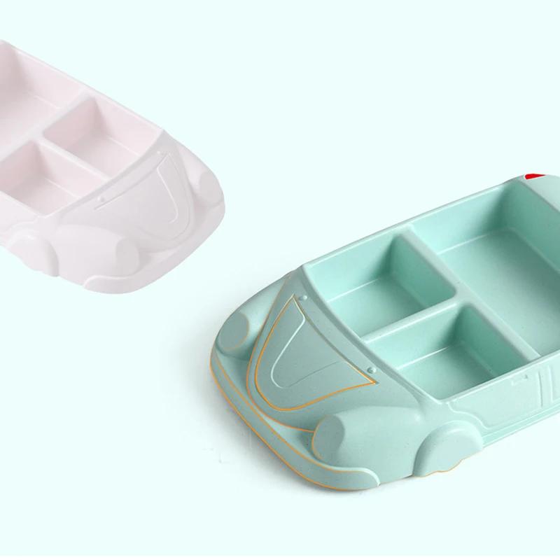 GZZT Bamboo Fiber Bowl Baby Dishes Cartoon Car Shape Bowl Lunch Box Health and Safety Kid Children Feeding Plate Tableware
