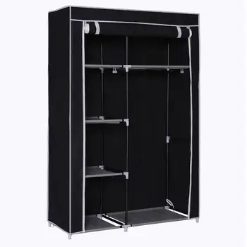 

64" Portable Closet Storage Organizer Wardrobe Clothes Rack with Shelves Black