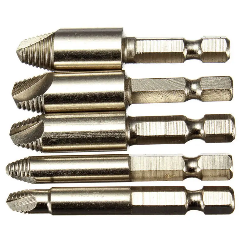 

5 Pcs HSS Nickel Screw Stud Bolt Easy Extractor Remover Drill Tool Set Hex/Shank