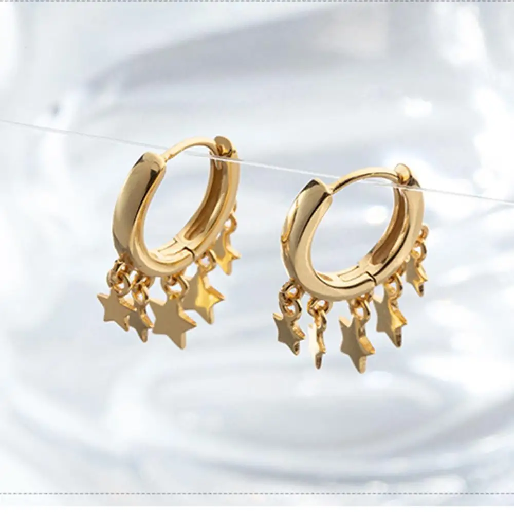 

Pentagram Pendant Hoop Earrings Round Star Tassel 925 Sterling Silver Earring For Women Fashion Jewelry Charm Silver Sequin F14