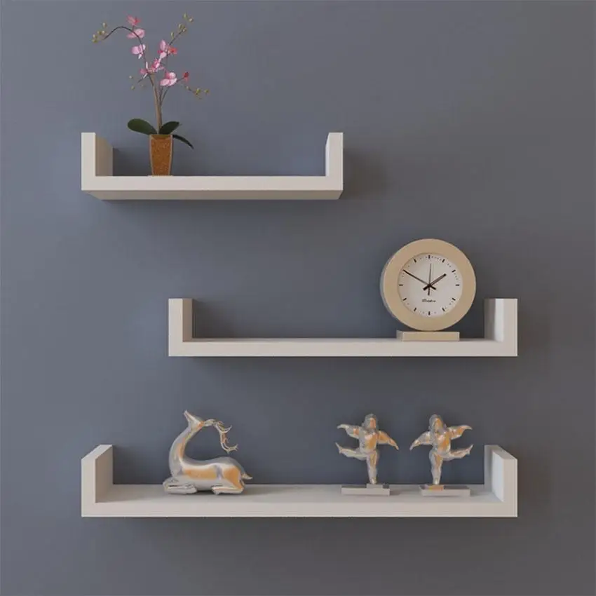 Set Of 3 U Shape Floating Wall Shelves Storage Display Shelf Black Set Of 3 U Shape Floating Wall Shelves