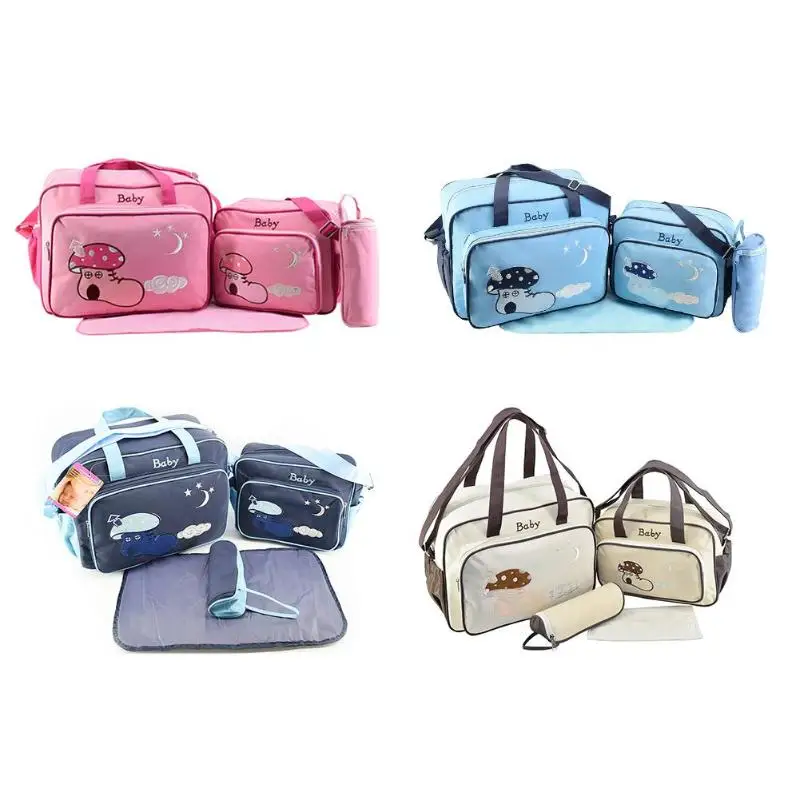 

4pcs Mummy Bag Large Capacity Embroidery Travel Maternity Diaper Baby Bag