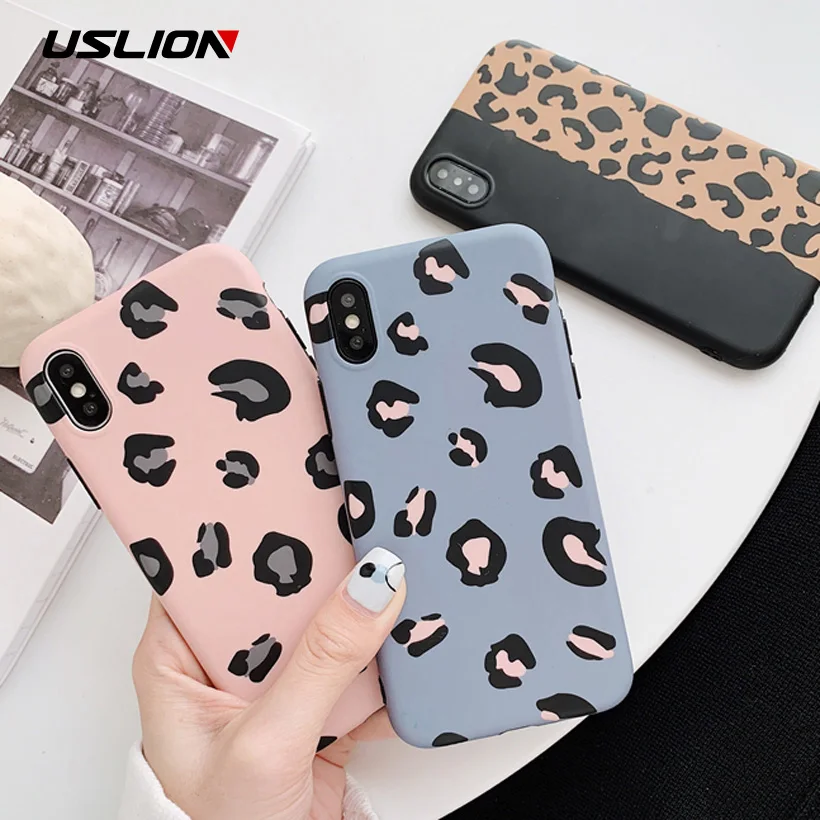 

USLION Case for iPhone XS Max XR X 7 Plus Leopard Print Pattern Phone Cover For iPhone 6 6S 7 8 Plus TPU Silicone Cases Fundas