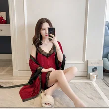 Женская пижама сексуальные подтяжки женский зимний домашний костюм с рукавами средней длины со артикулом яма бархатное платье Ночная рубашка костюм из двух предметов