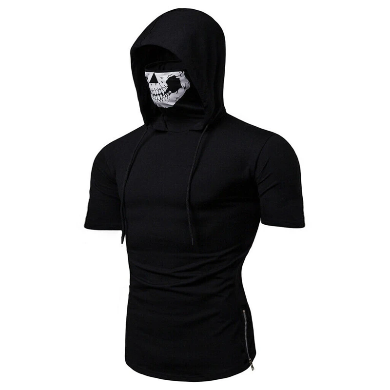 WSPLYSPJY Mens Long Sleeve Stretch Solid Jogging Skull Mask Hoodie Blouse WSPLYSPJY Mens Long Sleeve Stretch Solid Jogging Skull Mask Hoodie Blouse