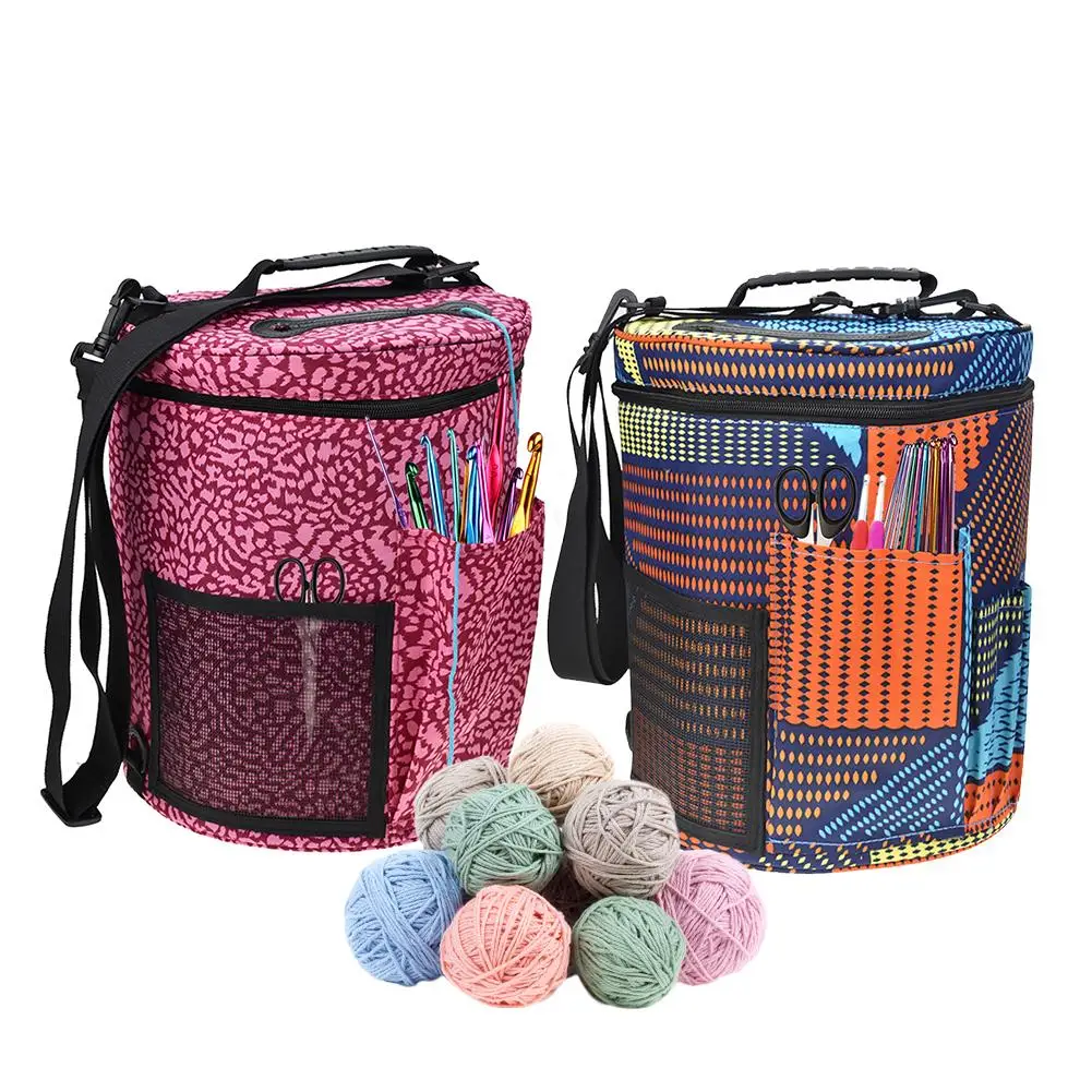

Yarn Storage Bag Tote Organizer Large-sized Cylinder Woolen External Pocket Design Large Capacity Colorful Quick Delivery