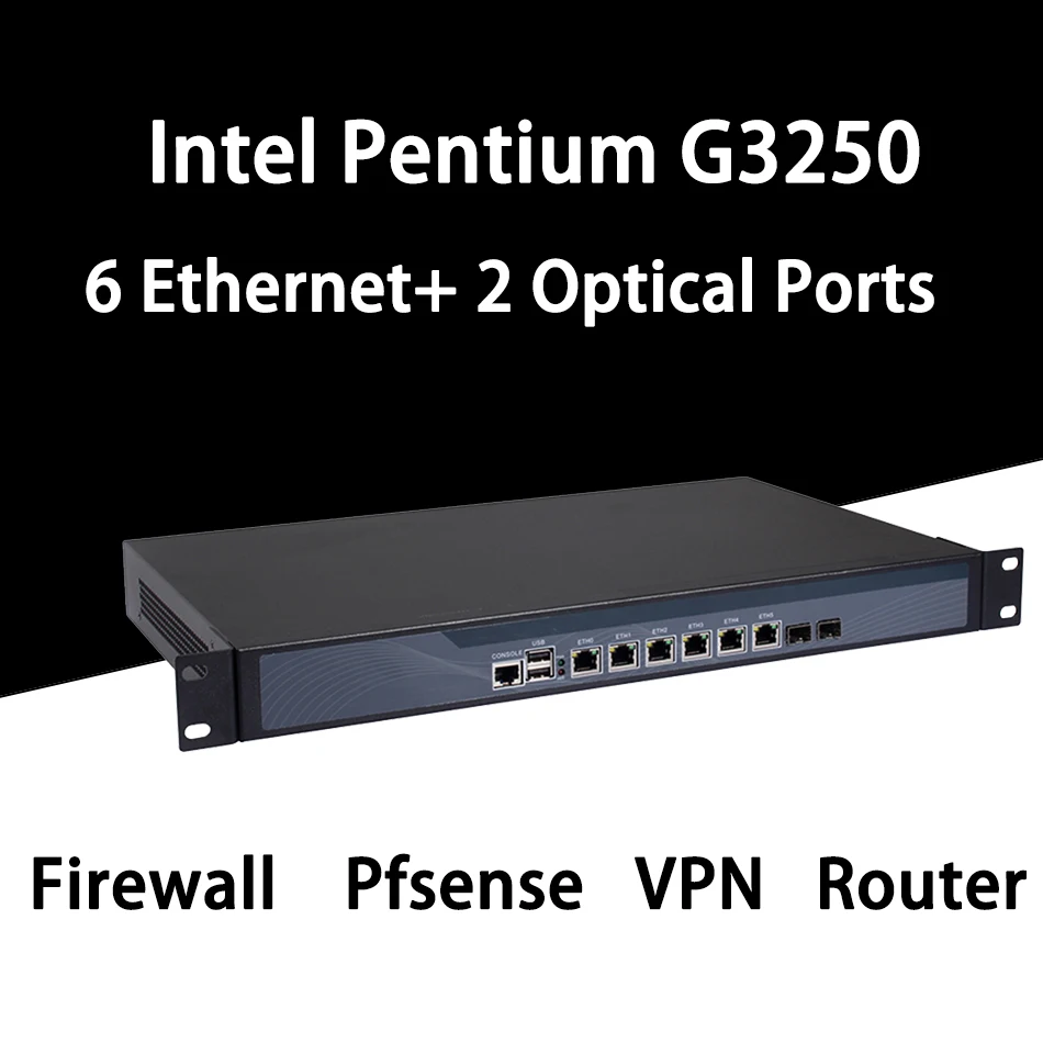 Брандмауэр Mikrotik Pfsense сети VPN Security Appliance маршрутизатора ПК Intel Pentium G3250, [HUNSN RS16], (6LAN/2USB/1COM/1VGA)