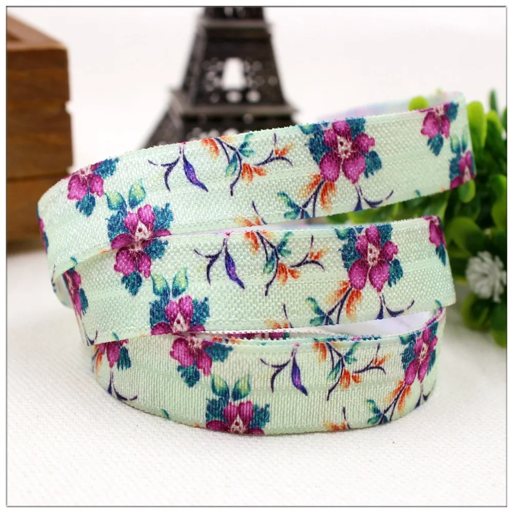 Buy 1571492 , width 16MM , Fold Over Elastic Ribbon Printed with flower, DIY