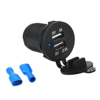 

Universal Motorcycle Car 3.1A Dual USB Port Charger Power Socket Adapter Outlet With Blue Indication Lamp DC 12-24V