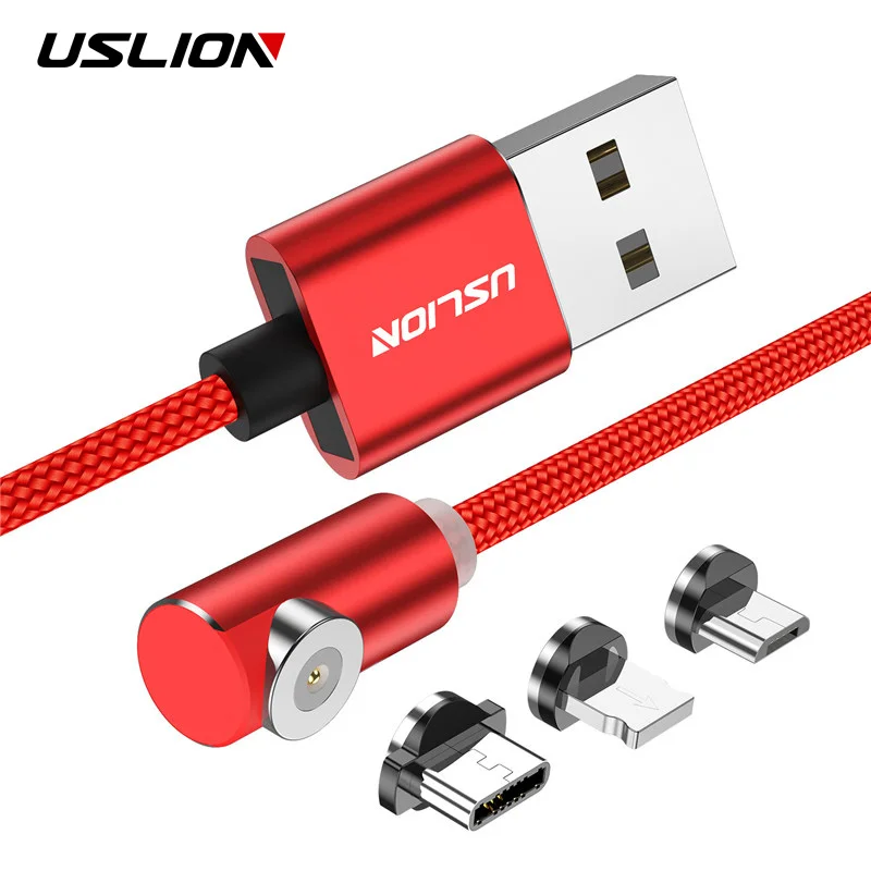 

USLION LED Magnetic Fast Charging Micro USB Type C Cable L-TYPE Magnet USB Cord Charger For iPhone X XS 8 7 6 Micro USB C Cable