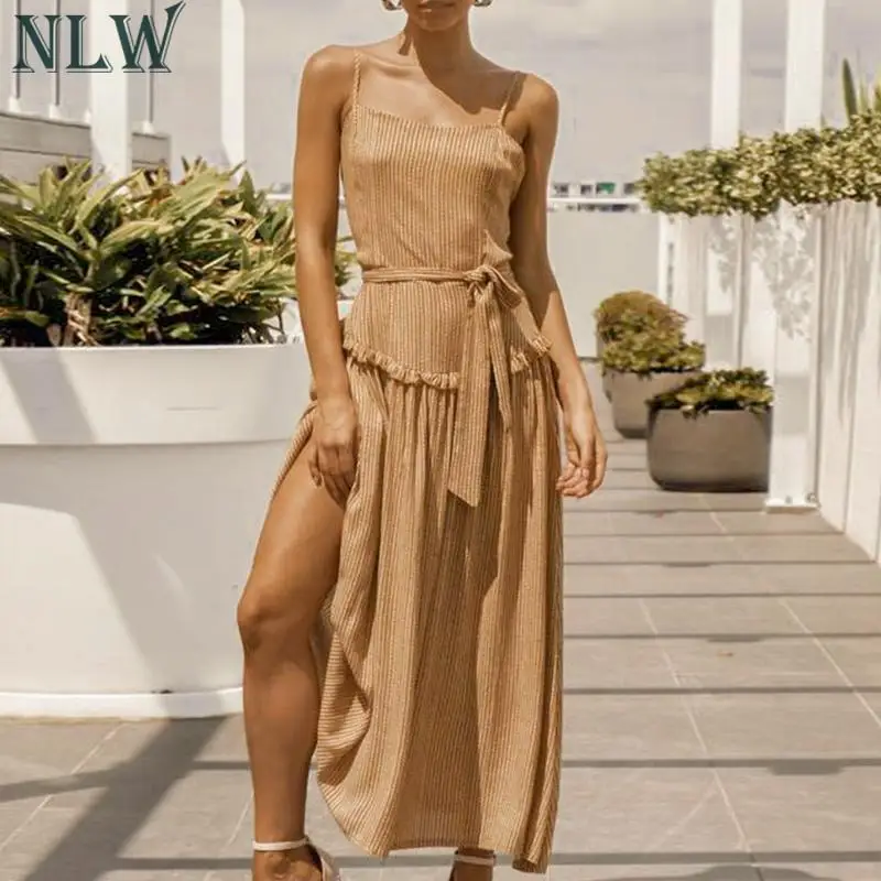 

NLW Stripe Summer Beach 2019 Long Women Dress Casual Elegant Maxi Beach Dresses Bohemian Party Female Dress Vestidos