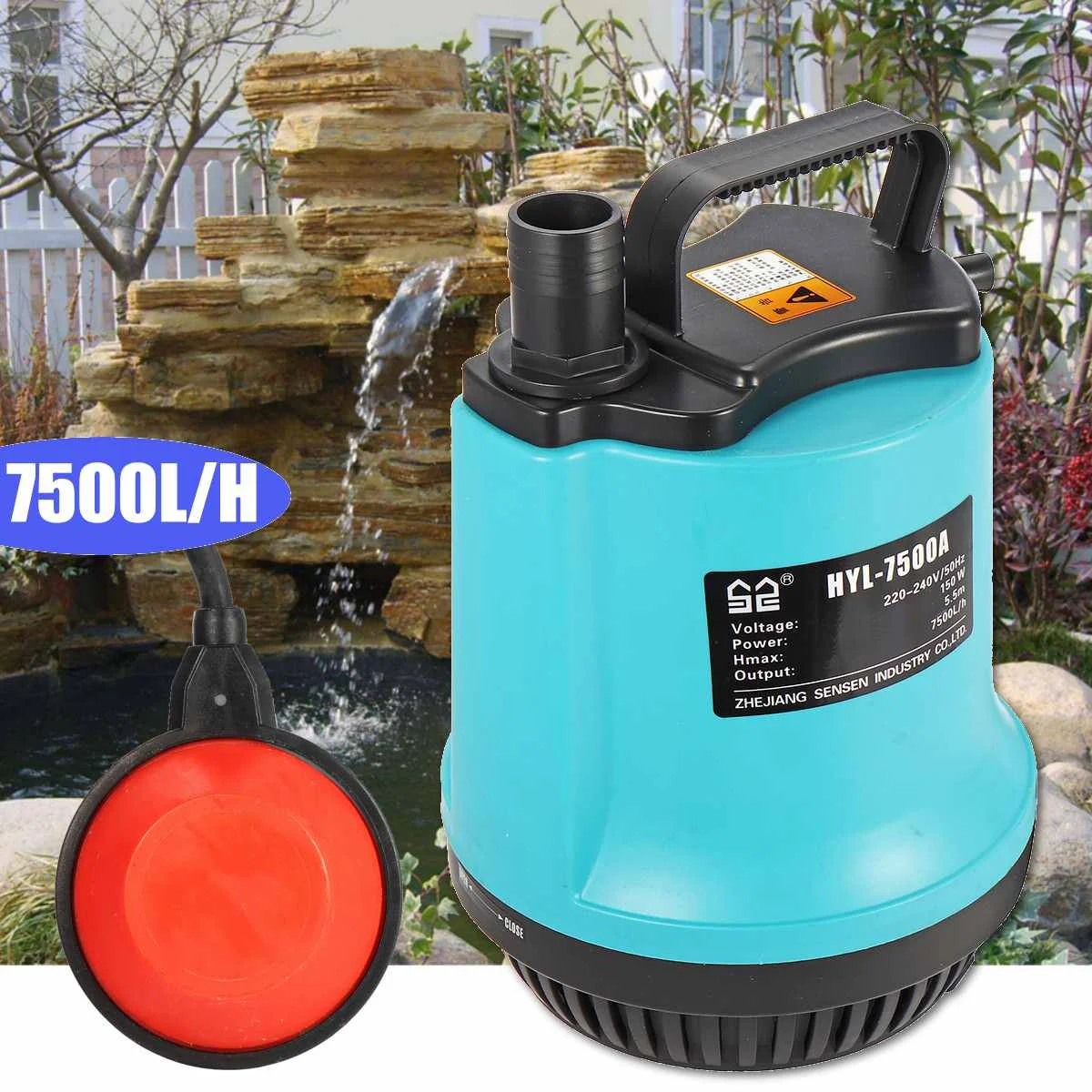 

7500L/H Multifonctional Submersible Water Pump Garden Swimming Pool Aquarium Dirty Pond Flood Drain Machine 150W