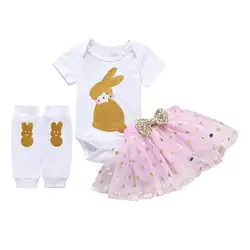 Детский комбинезон с принтом «Мой первый Пасхальный кролик», комплект из 3 предметов, юбка-пачка, гетры, roupas de bebe bebek giyim, милая одежда для