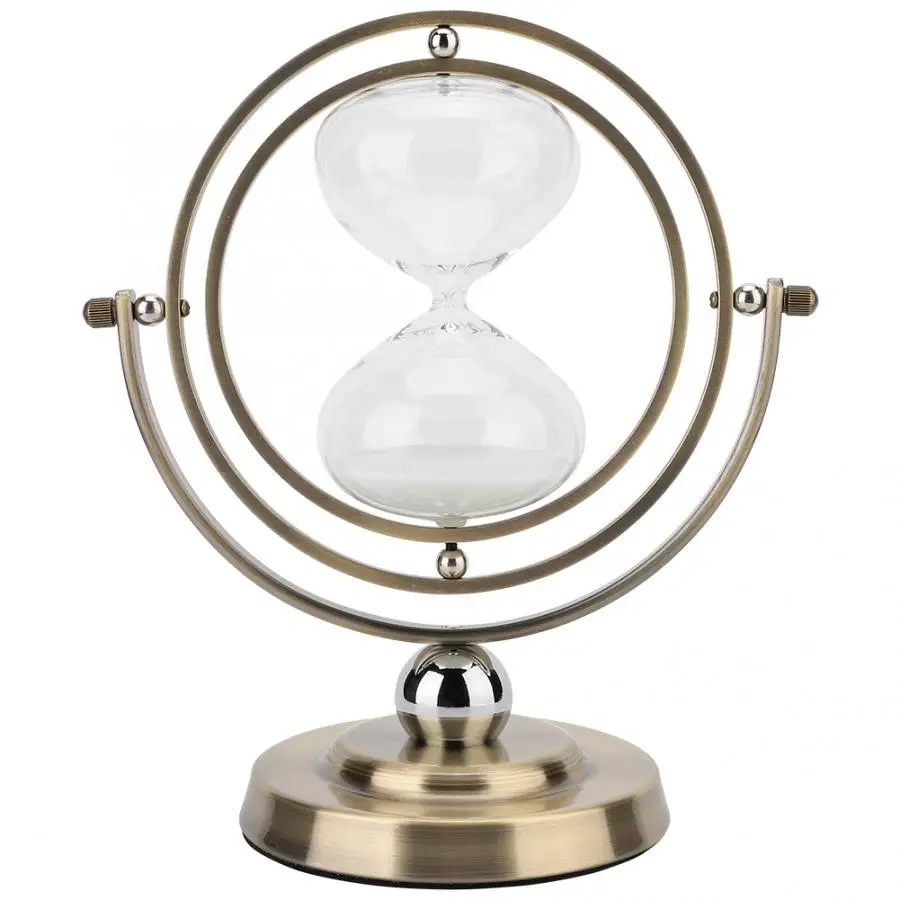 

Rotating Sand Hourglass Metal Hour Glass Sand Timer for Vintage Home Decor 15 Minutes Hourglass