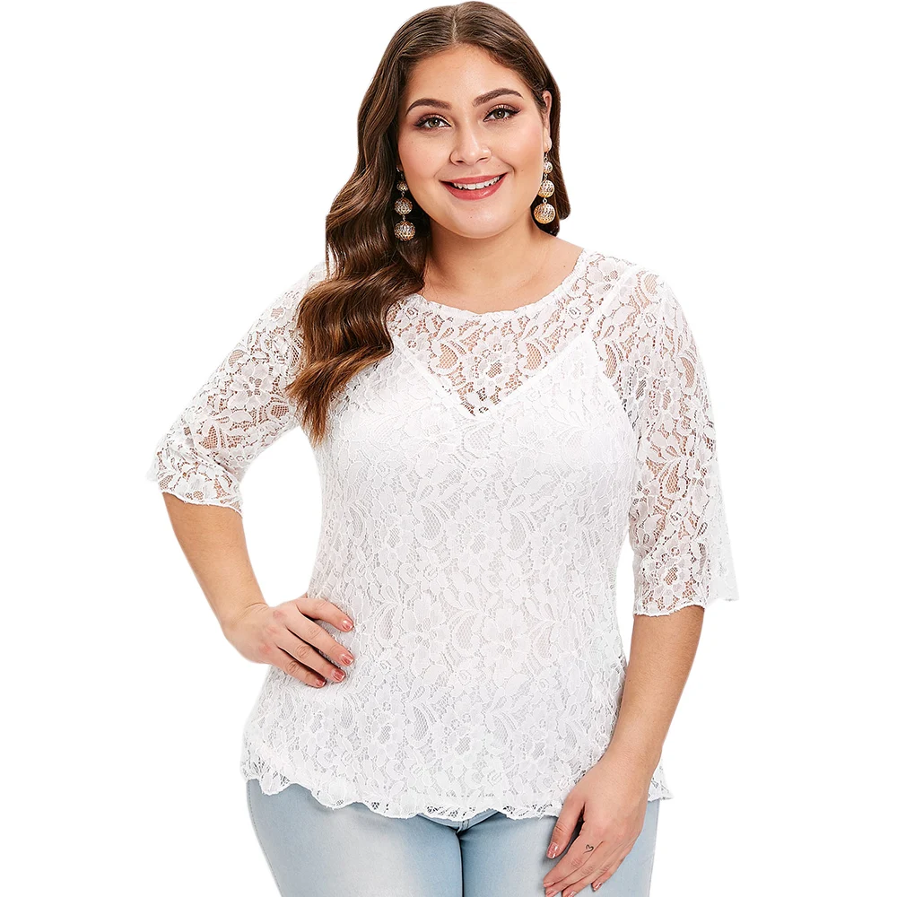 

ROSE GAL Women Plus Size Top Femme Elegant Floral Lace summer T-Shirt Elastic Cotton Tee Shirts Harajuku Modis Streetwear Tshirt