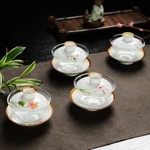 Ручная роспись керамический гайвань Sancai Крышка Чаша термостойкий стеклянный чайный набор кунг-фу чайная чашка, чай чайник