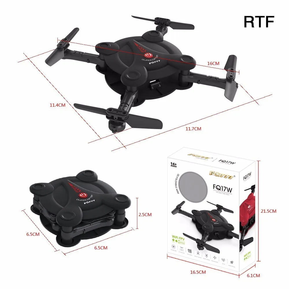 FQ777 FQ17W WIFI FPV Foldable Pocket Drone With 0.3MP Camera Altitude Hold Mode RC Quacopter BNF Version No Transmitter F20370/2