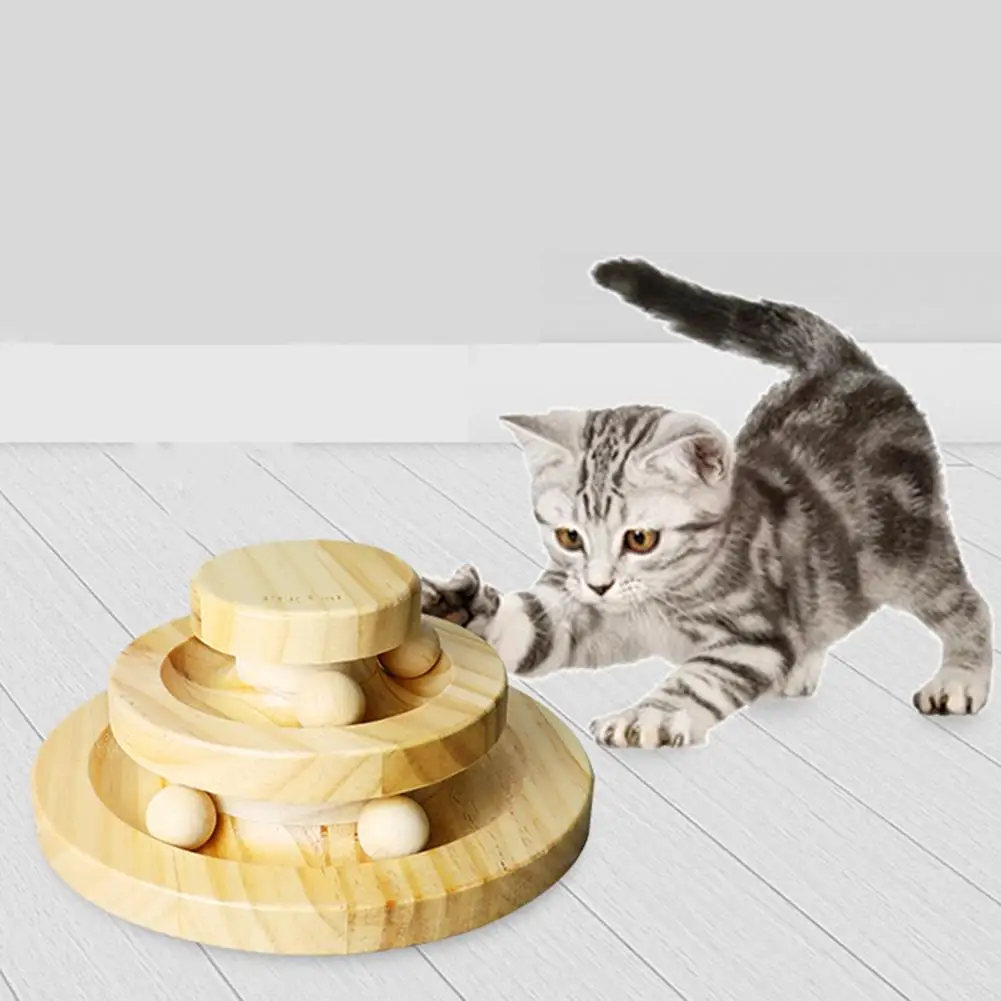 

Wooden Cat Toy Loop Track with Color Three-Layer Pet Puzzle Turntable