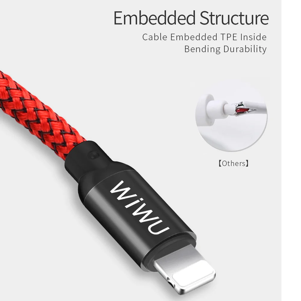 WIWU الهاتف المحمول الكابلات ل البرق سريع كابل شحن 2.4 USB كابل بيانات ل فون X 8 8 P 7 6 6 S 5 se USB C كابل