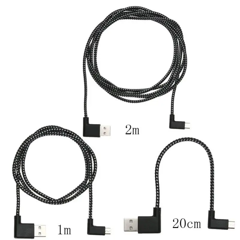 

Durable L Shape Connector Nylon Weaving Micro USB Charging Data Cable Black