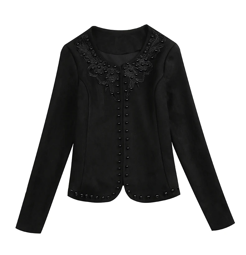 Модная черная Женская куртка размера плюс 3XL 4XL с круглым воротником, женская короткая куртка с длинным рукавом, женские куртки и пальто A956