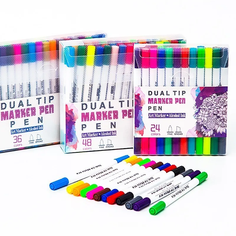 

48 Colors Multifunction Round Dual Tip Oblique Head Watercolor Marker Pen For Painting Drawing Art Pen Supplies Stationery 04366