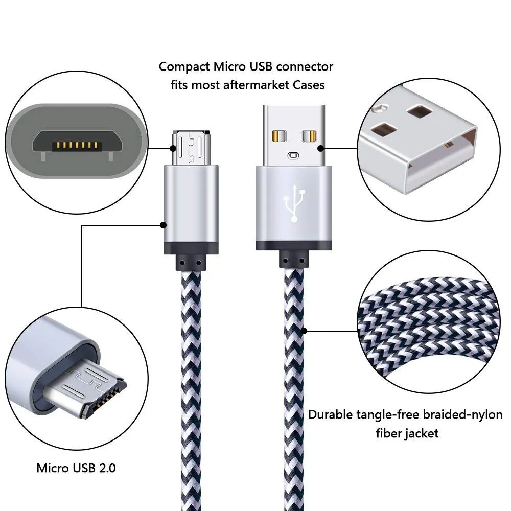 Micro USB кабель 2A Быстрая зарядка нейлон USB синхронизация данных мобильный телефон Android Кабель зарядного устройства для samsung sony htc LG huawei кабель