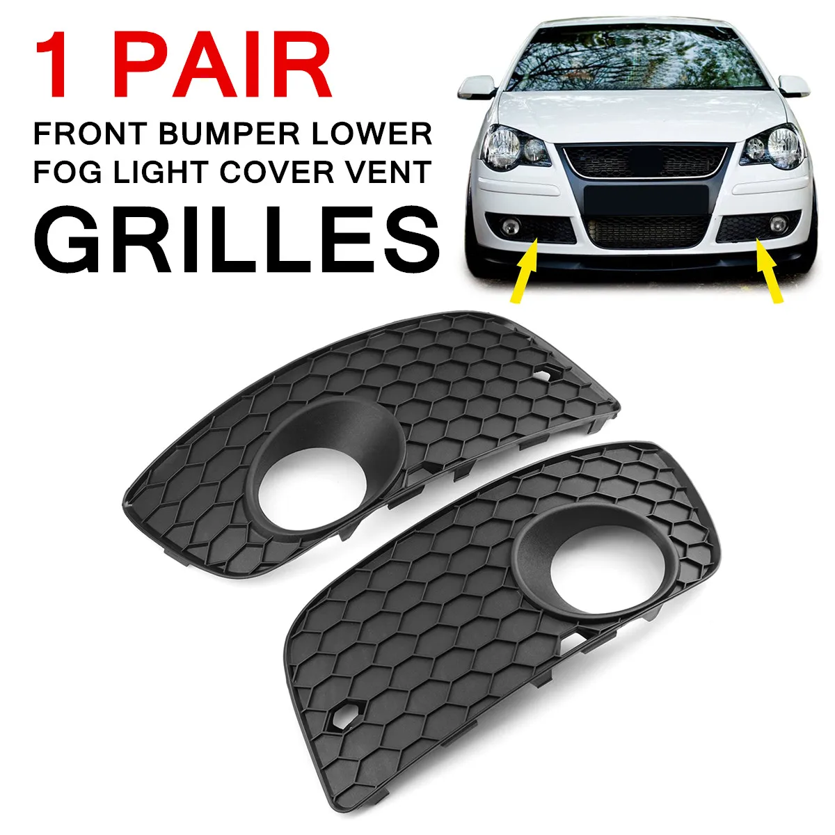 

1 Pair Front Bumper Lower Fog Light Cover Vent Grilles For VW POLO GTI 2006-2009 Black ABS Direct Replacements Perfect Match