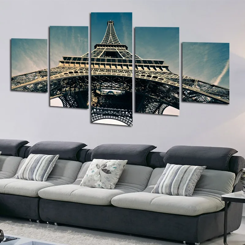 

Wall Art For Living Room Modular Picture 5 Panel Eiffel Tower View Framed Abstract Modern Home Decor Canvas Print Painting