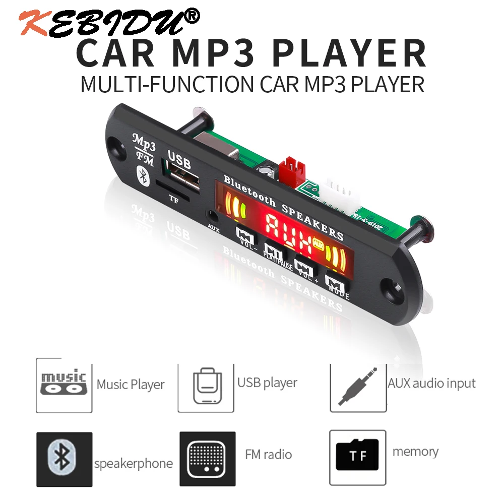 

KEBIDU MP3 WMA Bluetooth Decoder Board With Remote Control MP3 Player Support Color Screen Call Recording USB TF FM Radio Module