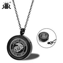 

RIR United States Black USMC ARMY NAVY AIR FORCE Stainless Steel Memorial Urn Necklace Cremation Ashes Jewelry For Men