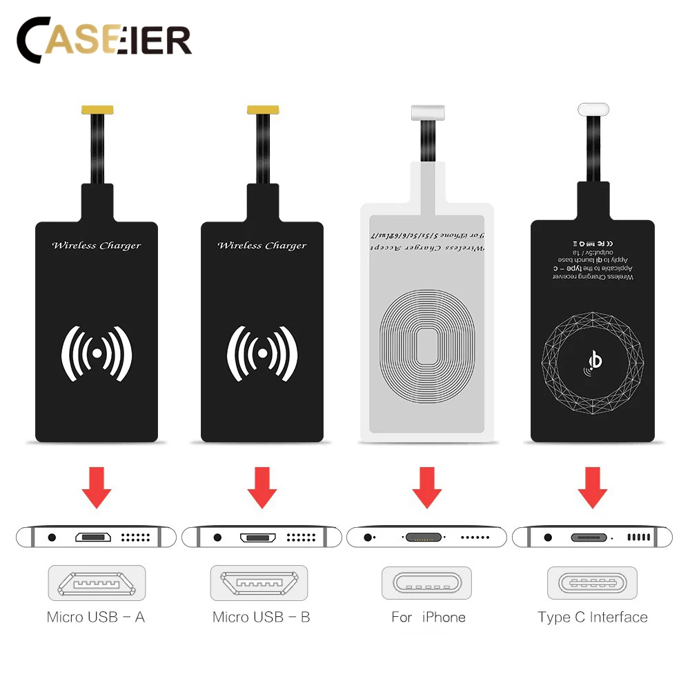 

CASEIER Type C Micro USB Wireless Charger Receiver For iPhone 8 7 6 6s Plus 5 Adapter Receiver For Samaung For Huawei Charger