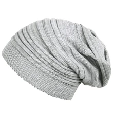 HTHL-унисекс Мужские и женские вязаные бини из вискозы зимние шапки бини серые