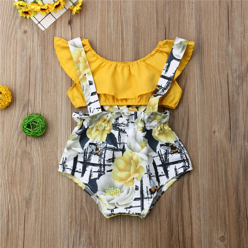 Baby girl Crop Top Overall Pants 2 Pieces Clothes Set Summer Outfits 2019 Newborn Cotton baby girl clothes roupas de bebe