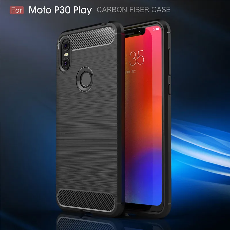 

For Motorola One Protection Case Slim Armor Carbon Fiber Soft Silicone TPU Back Case for Moto One Power P30 Note P30 play Cover