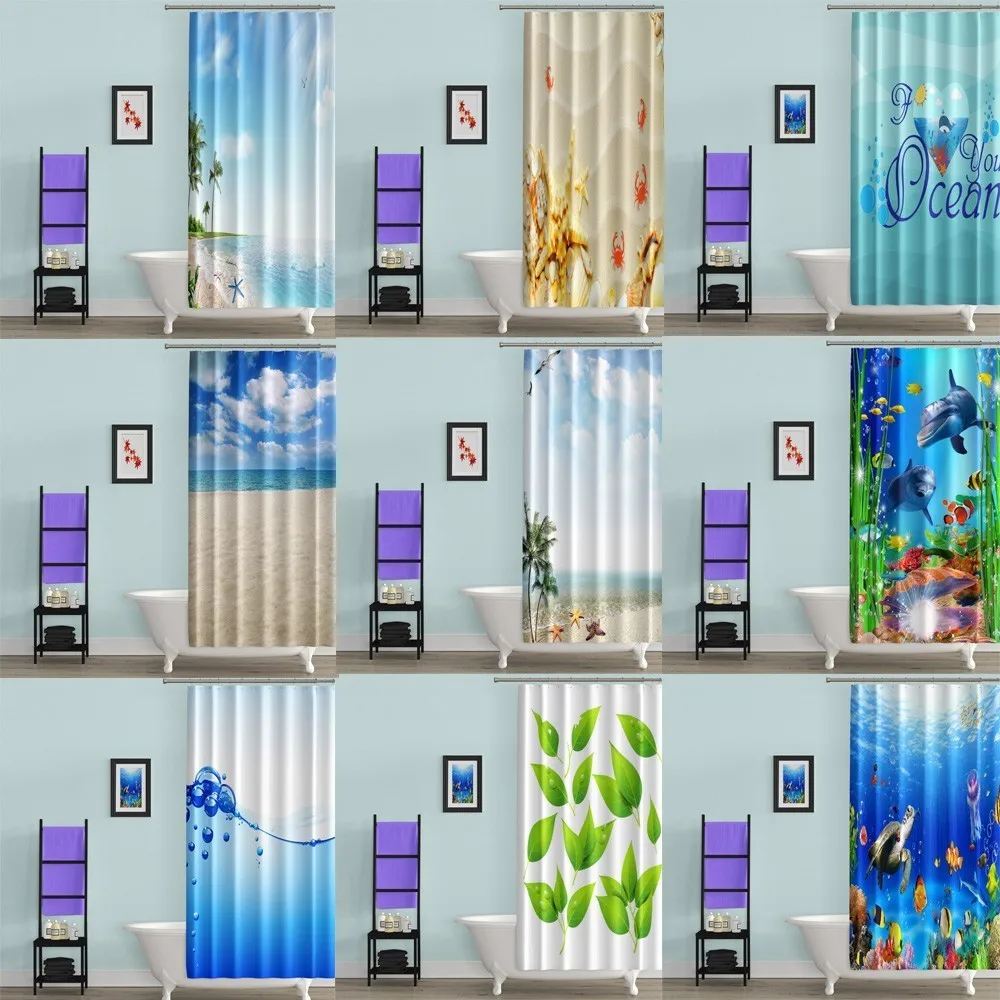 

Shower Curtain Waterproof Polyester Fabric Beach Printing & 12 Hooks Bathroom Bathroom Decor Washable Mildew Proof Modern