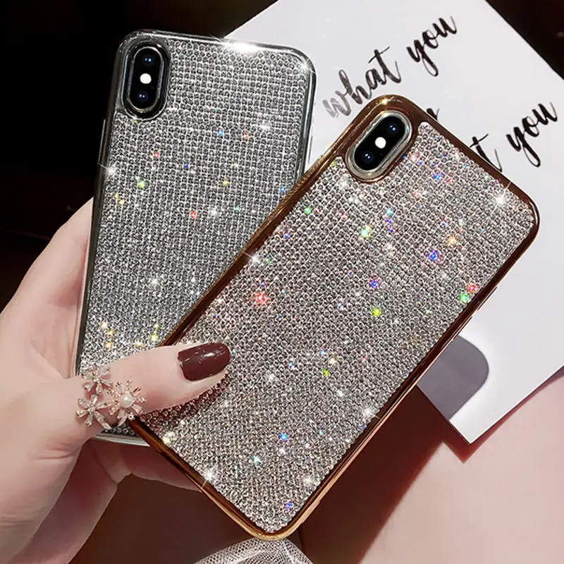 Блестящий блестящий чехол со стразами для iphone X XS XR Max 7 8 Plus 6 6S мягкий силиконовый