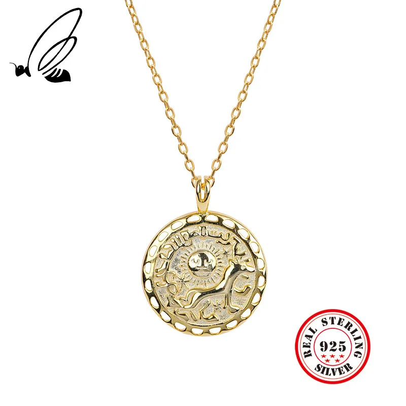 

925 Sterling Silver Round Sun Face Puppy Pendant Necklace Gold Creative Funny Elegant Necklace For Women Fine Jewelry