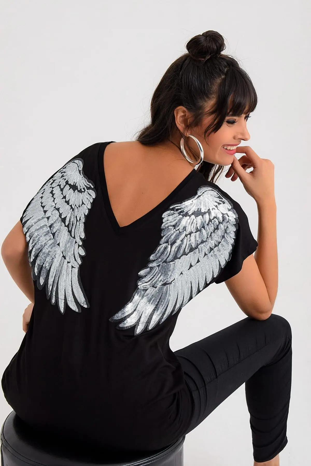 

Cool & sexy Women Black Winged Sequin Blouse BK607