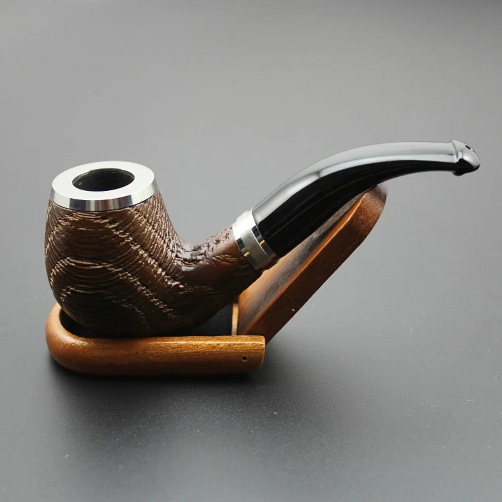 

16 Tools Handmade Nature Brown Oak Wood Tobacco Smoking Pipe Bowl Wooden Ring Bent Pipe + Pouch + Stand + 9mm Pipe Filters XC506