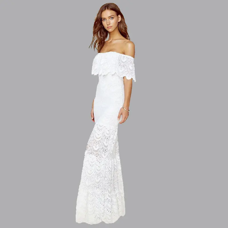 

elegan white lace Women Sexy Dew shoulder Lace Long Prom Dress Party Gowns beautiful evening dresses robe de soiree