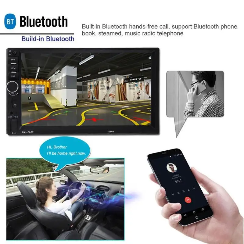 7 дюймов 1080 P плеер MP5 цифровой дисплей Bluetooth 2din автомобильный резервный монитор пластик+ металл черный 26 миллионов цветной экран MP5 плеер
