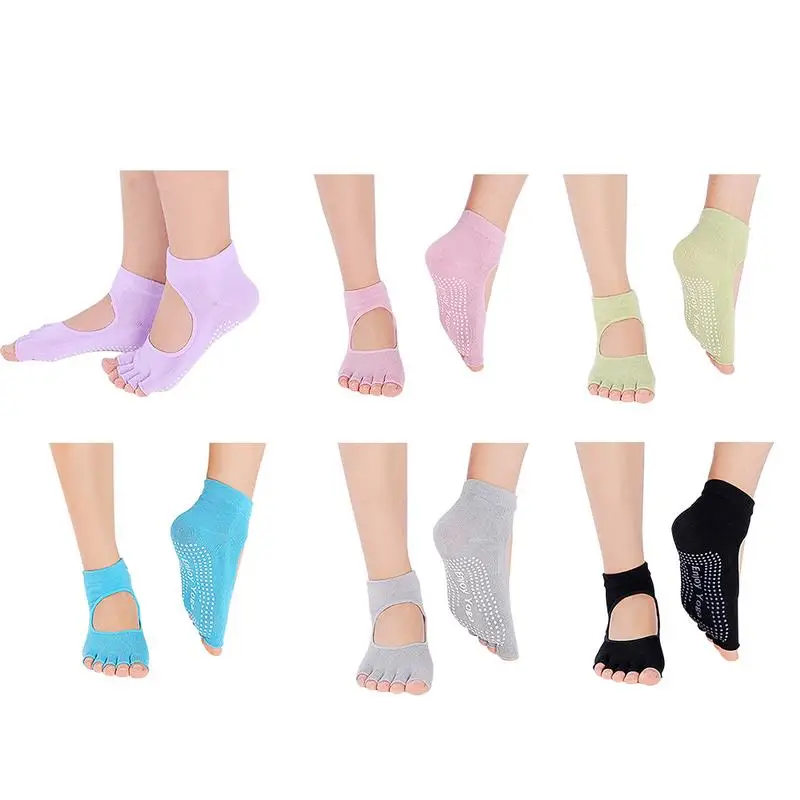 Open Toe Back Professional Yoga Socks Breathable Non-skid Sweat-absorbent Five Toes Short With A Hole For Ladies | Спорт и