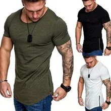 2019 New Man Solid Color Round Neck Short Sleeve T Shirt Men Zipper Split Joint Thin Section Summer Top Hot Sale tshirt