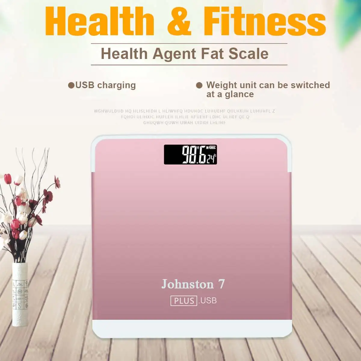 

Square Pink Weight Electronic Scale Body Measurable Temperature USB Charging Home Convenient Mini Custom Health Weight Scale