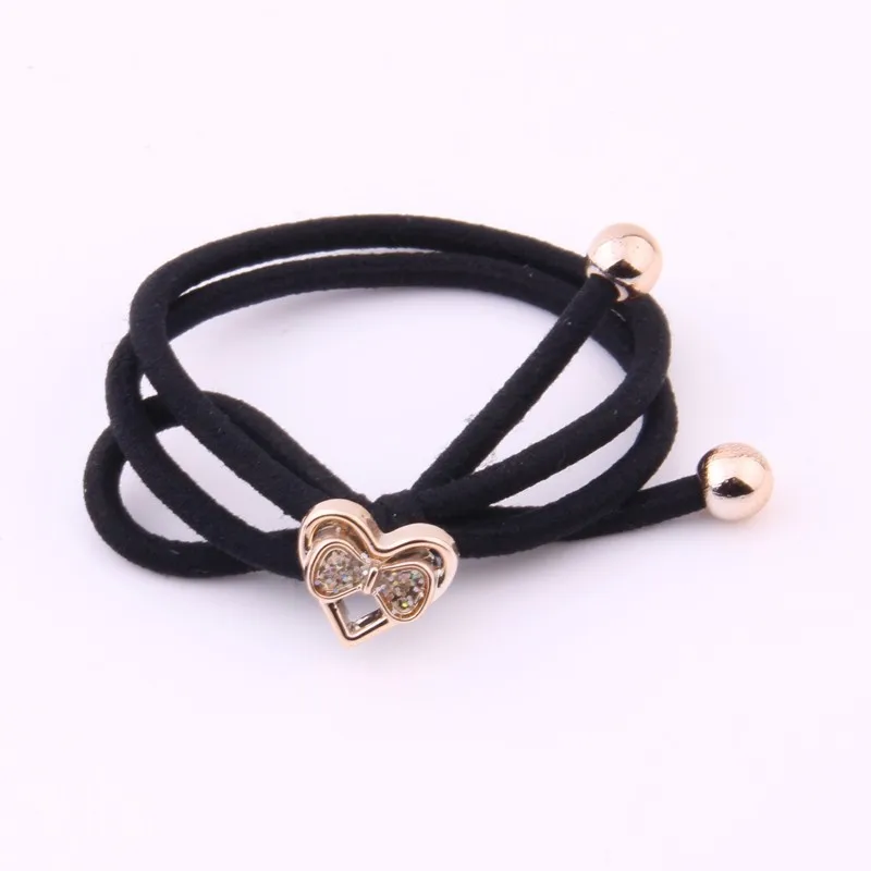 

2 Pieces Solid Black Hair Gums Gold Beads Crystal Rubber Band For Two-tones Knot Elastic Hair Bands Kids Hair Accessories